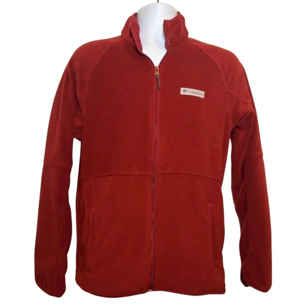 Columbia Full Zip Fleece Jacket, Maroon, Men's Small